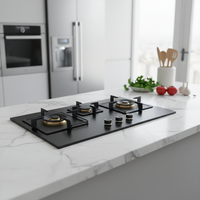 Table de cuisson à gaz GPL encastrable 3 brûleurs en verre trempé pour hôtel et usage domestique, avec sécurité anti-extinction de flamme, classe A+, allumage par impulsion (OEM&ODM)