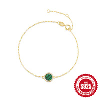Bracelet diamant malachite rond en argent sterling S925 classique pour femmes filles