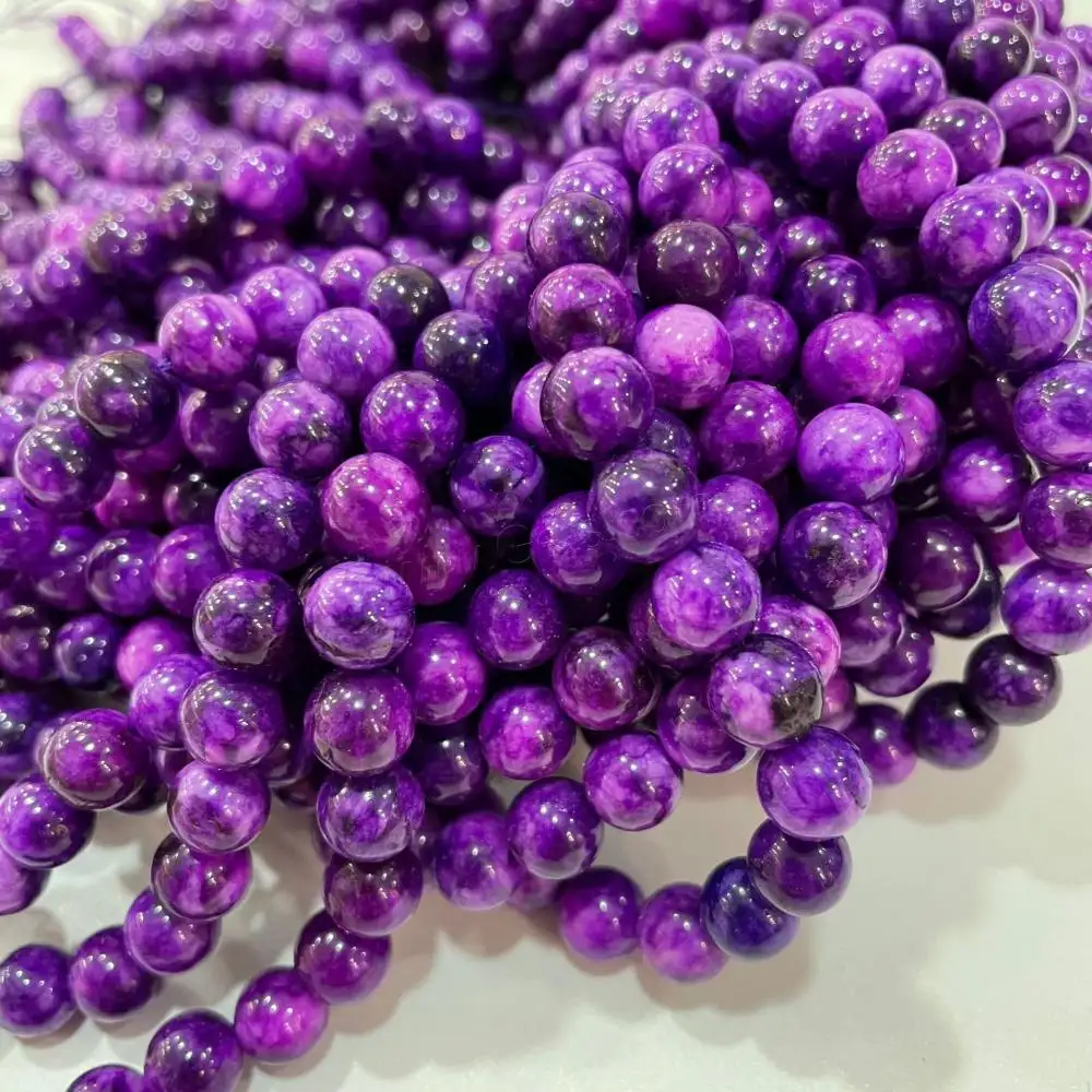 Perles rondes et simples pour la fabrication de bijoux, DIY, taille 6, 8, 10mm, violet, longueur environ 38cm, 1651737