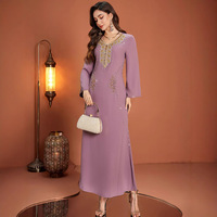 Nouveau lourd femmes Abaya arabe Robe cousue à la main strass Robe pour été automne fait Polyester pour moyen-orient étranger