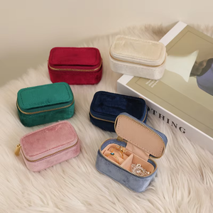 Mini Travel Jewelry Storage <b>Box</b> - Custom Logo Velvet Leather Organizer Case <b>for</b> <b>Ring</b> Earring Necklace <b>Gift</b> - Product Image 3