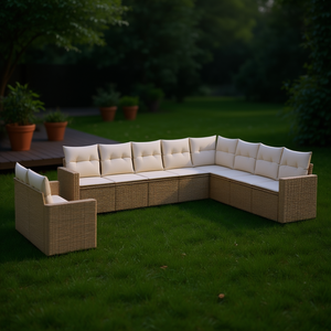 Set Divano da Giardino in Rattan PE Beige, Arredamento Modulare da Esterno, Design Contemporaneo Confortevole con Cuscini in Schiuma ad Alta Densità - Product Image 2