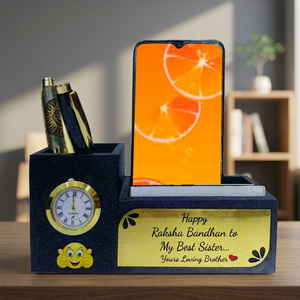 Custom Wooden <b>Desk</b> Organizer Gift Box with Pen Holder Clock <b>Phone</b> <b>Stand</b> Personalized Corporate Giveaway - Product Image 4