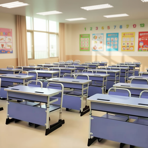 Ensemble de bureau et chaise double pour salle de classe, réglable en hauteur, mobilier éducatif pour salle de formation scolaire - Product Image 5