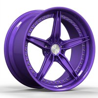 Nuevas Llantas de Aleación de Aluminio Forjado 6061 T6 de Cinco Radios Pintadas en Morado Caramelo, Prensadas a 12000T, Certificadas TUV JWL VIA S4-00003, Personalizadas de 18-24 Pulgadas