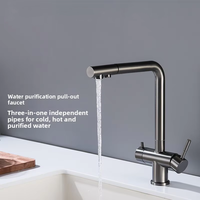 Robinet de cuisine 3-en-1 avec purificateur d'eau, extractible, chaud/froid, anti-éclaboussures, télescopique et rotatif en acier inoxydable 304