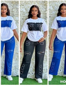 <span class=keywords><strong>Ensemble</strong></span> pantalon en jean pour <span class=keywords><strong>femme</strong></span>, Modèles phares 2025, avec technique de cirage, Tendance de pointe en Europe et aux États-Unis - Product Image 2