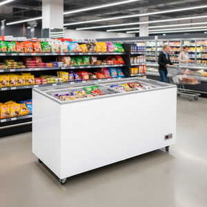 Congélateur horizontal commercial pour supermarché avec couvercle en verre, refroidissement par air, 672 L, température unique, pour crème glacée, 2 portes - Product Image 2
