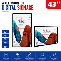 Pantalla LCD de Señalización Digital Android para Montaje en Pared de 32, 43, 50, 55 y 65 Pulgadas, OEM, para Publicidad y Menús Digitales