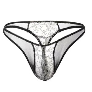 Men's <b>Sexy</b> <b>Thong</b> Black Low-Rise Transparent Lace Mesh Underwear For Intimate Wear - Product Image 2
