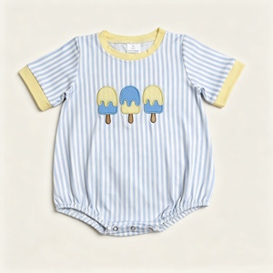 SR4107 Rts Mono de Invierno para Bebés Niñas, con Rayas Azules y Bordado de Paleta, de Spandex/Algodón, con Cierre de Cremallera, Manga Corta, Venta al por Mayor - Product Image 1