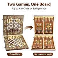 Jeu d'échecs international portable haut de gamme en bois à motif foncé, trois-en-un, pliable, avec jeux de cartes et de société, pour enfants, en boîte