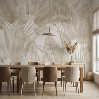 Papier peint mural auto-adhésif imperméable vintage beige neutre à motif de feuilles de bananier tropicales pour la décoration murale du salon et de la chambre