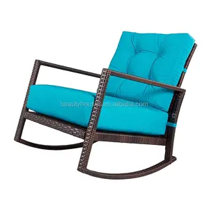 Cushioned Rattan Rocker Chairs Rocking Armchair Chairs Outdoor Patio Glider Lounge Wicker Chairs
