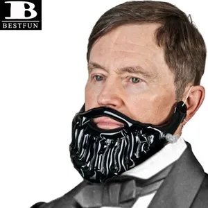 Barba inflável macia de pvc, barba masculina grande, barba preta falsa com bigode