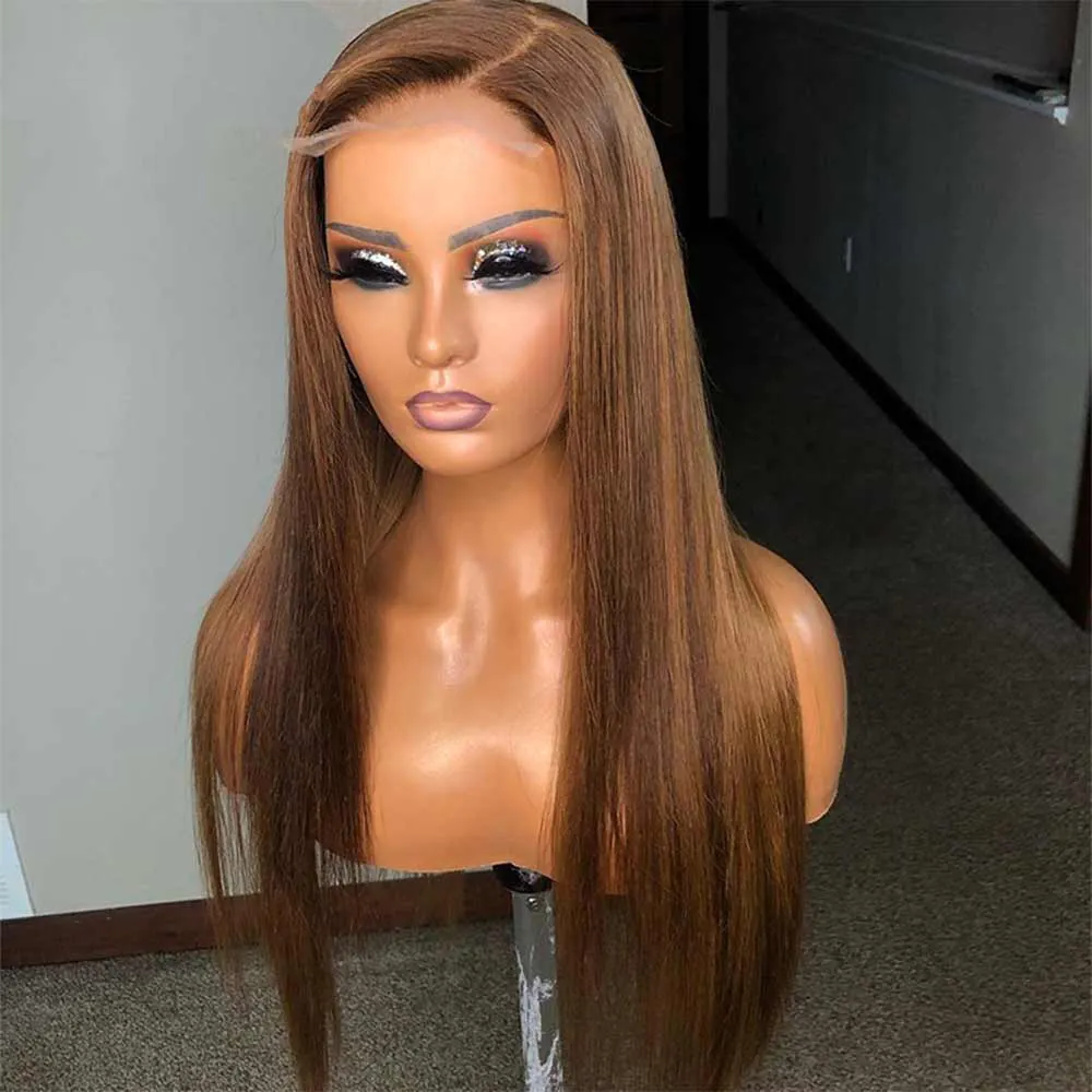 Glueless 100% Human Hair Wigs for Women PrePlucked 13X4 Human Hair Lace Front Wigs Brown Straight Lace Wigs Human Hair