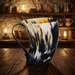 Tazas de Cerveza Vikingas Personalizadas B.S INTERNATIONAL, Económicas, Hechas con Cuerno Natural de Animales, Ecológicas, con Tapa de Bambú, Aptas para Lavavajillas, para Cumpleaños - Product Image 1