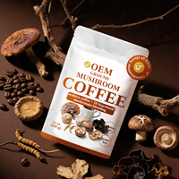 Café aux champignons décaféiné en marque blanche OEM, torréfaction apaisante avec Reishi et Crinière de lion, mélange de boisson adaptogène pour le soutien à la relaxation