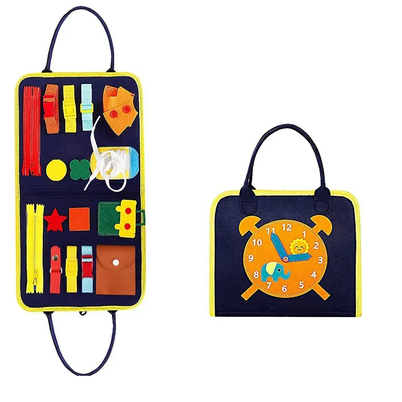 Toddlers Portable Early Education Toys Dressing Learning Clock Jigsaw Busy Board Cognitive Enlighten Toys Bag