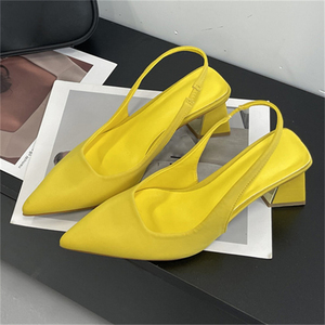 2025 New Solid Color Thick Heel Pointed Sandals Women's Back Hollow Shallow High Heels - Product Image 4