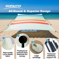 Tente de plage portable UPF50+ en Lycra avec ancrages par sacs de sable, auvent pare-soleil extérieur pour camping, pêche, pique-nique, grande taille, coupe-vent