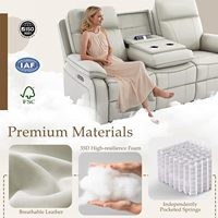 Sofá Reclinable Eléctrico Moderno con Mesa Plegable, Cuero Transpirable, Portavasos/Enchufes/Puertos USB-C/A, Sofá de Dos Plazas Reclinable Eléctrico