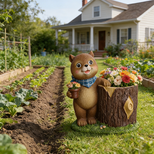 Maceta <span class=keywords><strong>de</strong></span> Resina con Forma <span class=keywords><strong>de</strong></span> Oso Adorable - Maceta Decorativa <span class=keywords><strong>de</strong></span> Animal del Bosque con Bufanda Azul, Soporte Caprichoso para Suculentas <span class=keywords><strong>de</strong></span> Jardín - Product Image 3