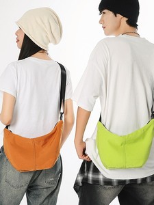 <b>Half</b> <b>Moon</b> Design Nylon <b>Crossbody</b> Shoulder <b>Bag</b> With Adjustable Strap Multi-Color Casual Lightweight Beige Sling <b>Bag</b> - Product Image 6