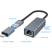 Adaptador de Red Gigabit Ethernet USB 3.0 a AX88179B Directo de Fábrica, Tarjeta de Red Nueva Color Gris Espacial, Interfaces Tipo C, Cableado Externo