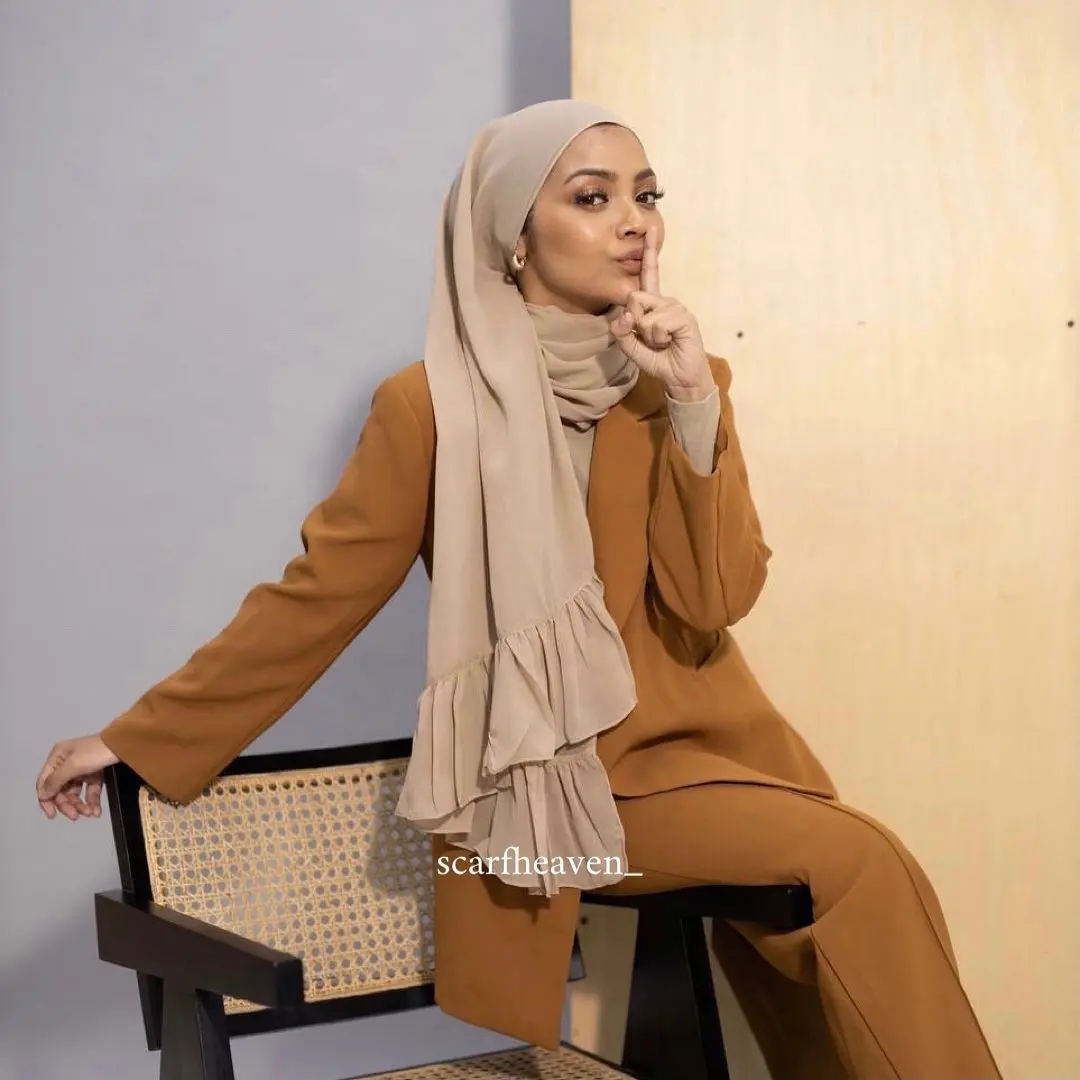 2022 moda lusso Chiffon Hijab volant Hijab pianura sciarpa di Chiffon scialli musulmani Chiffon volant Hijab