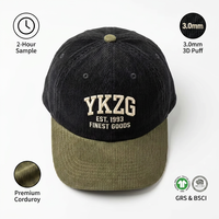 Casquette de baseball YKZG en velours côtelé Dobby de haute qualité, contrastant vert-jaune, avec broderie 3D en relief et nœuds, accessoire streetwear vintage