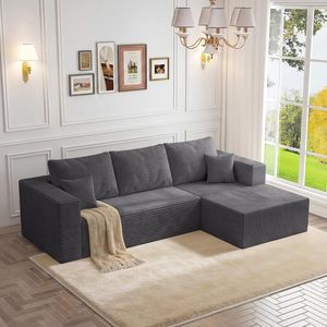 Canapé d'angle en velours côtelé moderne, compressé et sans structure, en forme <span class=keywords><strong>de</strong></span> nuage, avec chaise longue, pour petits espaces, usage domestique et villa, à faible coût d'expédition - Product Image 2