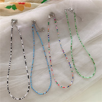 Collier en perles de couleur rétro coréen Jiamu pour fille, style simple et tendance, collier bohème arc-en-ciel, prix de gros
