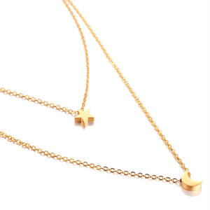 Collares en capas con colgante de estrella y luna de acero inoxidable a la moda RU Francia - Product Image 2
