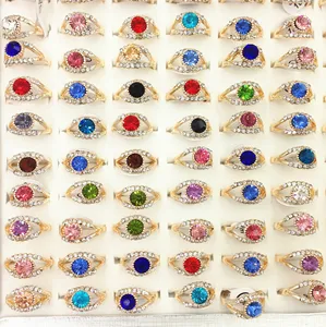 2024 hot sale in Korea gold plated best price paved multi colors rhinestone zirconia flower shape rings mix sales for women