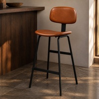 Chaise de bar moderne rembourrée avec dossier, coussin en PU crème, pieds en métal noir, tabouret de comptoir pour îlot de cuisine, bar à domicile