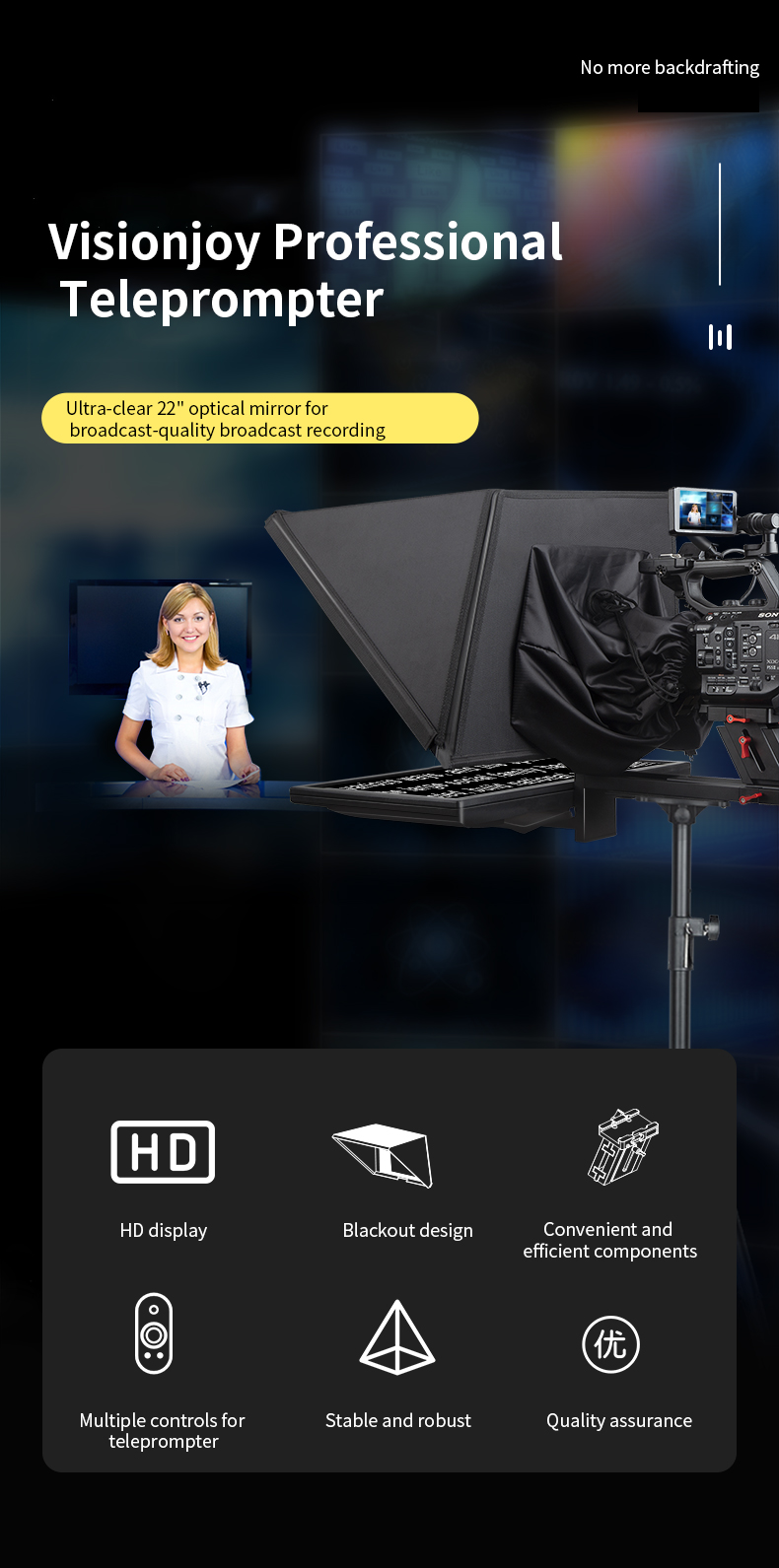 Bestview T22 22" HD Display Camera Video Teleprompter For Broadcast Live Speech DSLR Camera Teleprompter Equipment