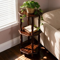 Support à plantes octogonal rustique à 3 niveaux avec pieds tournés, étagère de présentation en bois massif pour pots, table d'appoint compacte pour chambre et bureau