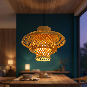 Lampe suspendue en bambou faite à la main, forme de champignon, abat-jour tissé, lampe de plafond décorative naturelle pour la maison et le bureau - Product Image 3