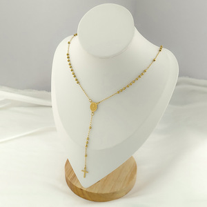 Rosarios Religiosos de Acero Inoxidable Chapados en Oro con Cadena Larga, Collar con <span class=keywords><strong>Cruz</strong></span> de San Benito, Rosario Católico - Product Image 2