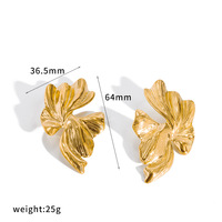 Boucles d'oreilles clous extra-larges en forme de plante pour femme, élégantes et tendance, en acier inoxydable plaqué or 18 carats