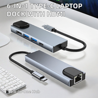 Station d'accueil multifonction pour ordinateur portable, Type-C 6 en 1, pour lecteur de carte SD/TF 2.0, Hub Ethernet RJ45 USB 3.1, en alliage d'aluminium