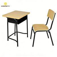 Muebles Escolares, Conjunto de Mesa y Silla para Aula, Moderno y Económico, Escritorio Individual para Estudiantes con Silla, Estructura Metálica Negra