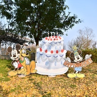 Papan Latar Belakang Ulang Tahun Kartun Disney Bertema Mickey Mouse, Papan Foto Balon Kue untuk Fotografi Anak Laki-Laki Bayi Usia Tahun