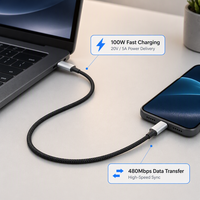 Cable de Datos USB Tipo-C/C PD100W de 6 Núcleos con Revestimiento de Nailon para Carga Rápida de Teléfonos Móviles, Tabletas, Laptops, Cámaras y Cargadores de Auto