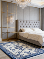 Tapis de sol traditionnel chinois bleu et blanc à motifs floraux en laine à poils longs sans colle pour salon
