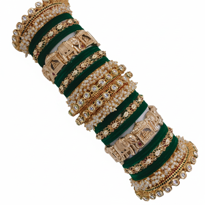 Gold Plated Meenakari Velvet <b>Bangles</b> <b>Set</b> with Pota Stone and Pearl Elegant Pearl Bracelets - Product Image 2