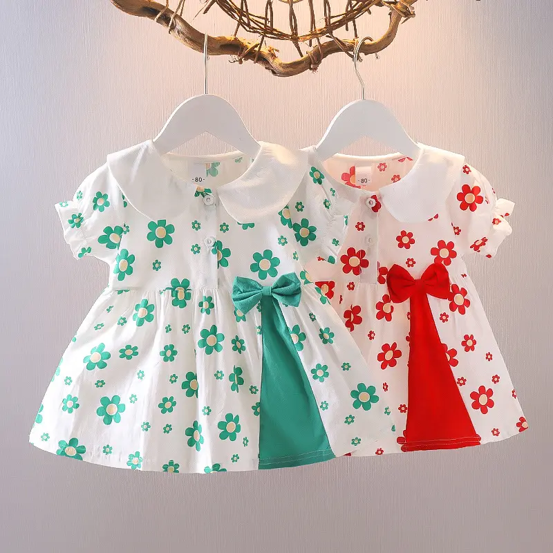 boutique cute toddler frock clothes puff sleeves turn down collar little girl floral casual cotton dress for kid