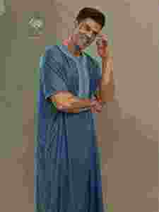 Al Haramain <b>Men's</b> Cotton <b>Thobe</b> Short Sleeve Floor Length Modest Prayer Wear Solid Color Loose Fit Middle East Style - Product Image 3