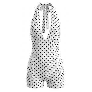 Viviblook Q26RP090 Combinaison une pièce sexy pour femme, imprimé pois, sans manches, dos nu, col en V profond, coupe ajustée - Product Image 6
